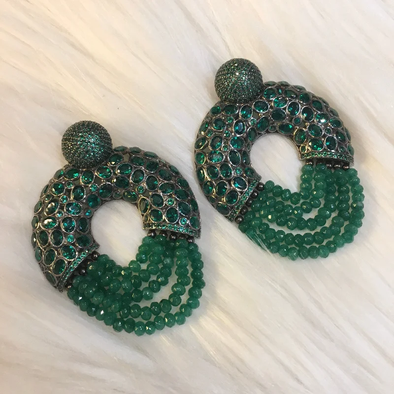 Silver Ear Climbers For Unique Style-Emerald Green Sterling Silver Hoop Earrings Pierced