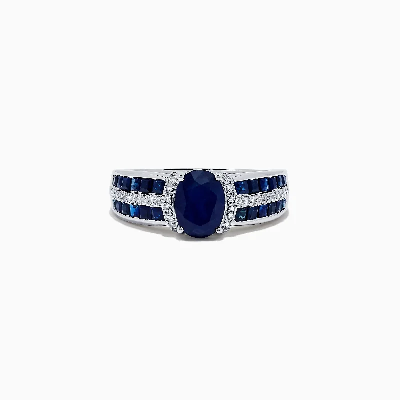 Round engagement rings-Royale Bleu 14K White Gold Sapphire and Diamond Ring, 2.81 TCW