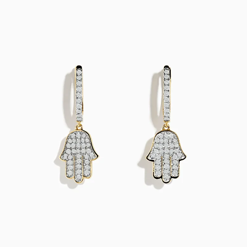 Elegant Diamond Earrings For Luxury Look-Novelty 14K Yellow Gold Diamond Hamsa Earrings