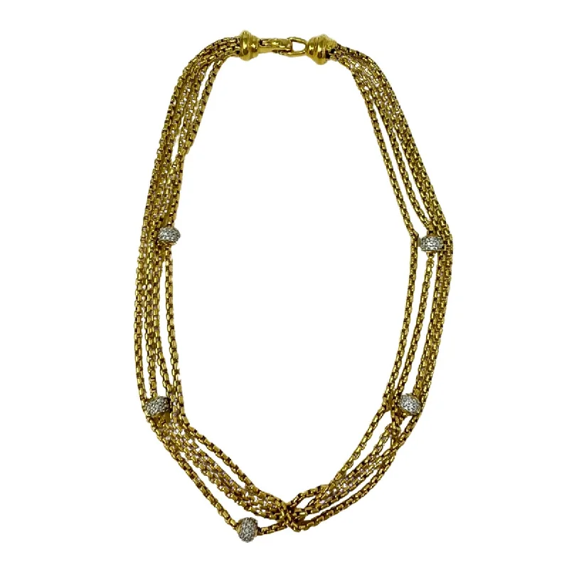 Natural stone pendant necklaces-David Yurman 18K Gold 4 Strand 15" Necklace with 5 Pave Diamond Balls