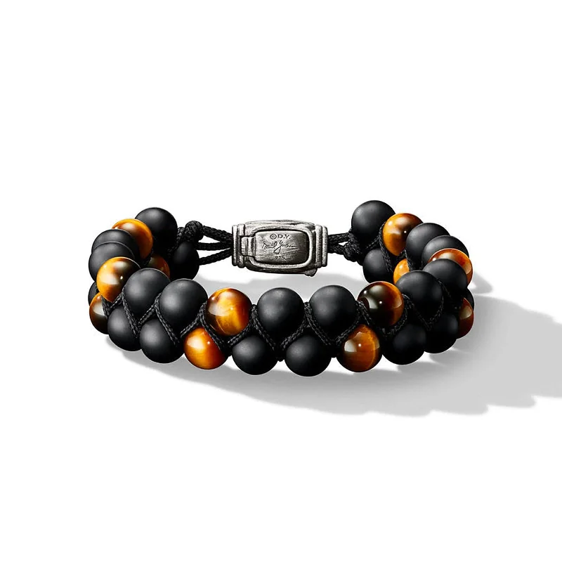 Gemstone Bracelets-Woven Double Row Spiritual Bead Bracelet in Black Onyx & Tiger's Eye