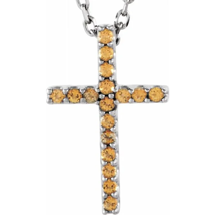 Stylish gold necklaces for women-14K White Natural Yellow Sapphire Petite Cross 16" Necklace