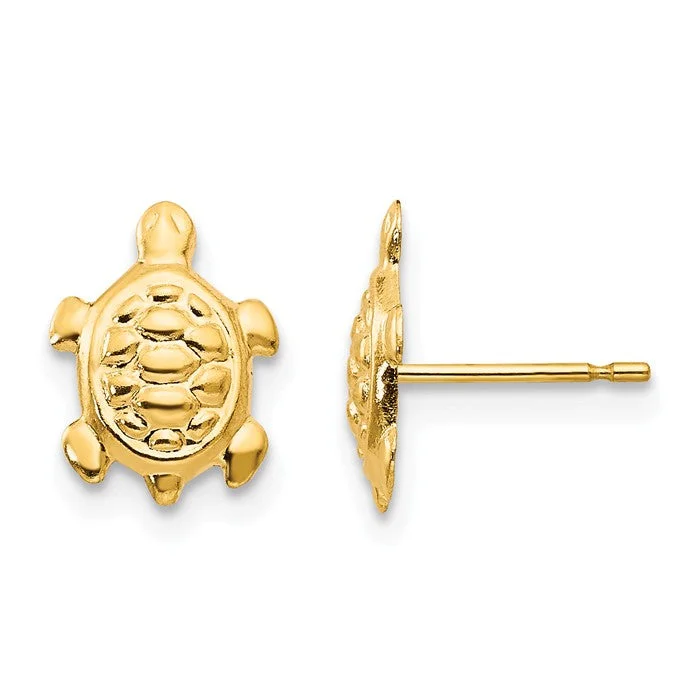 Bold Gold Earrings For Statement Look-14k Yellow Gold Solid Turtle Post Earrings