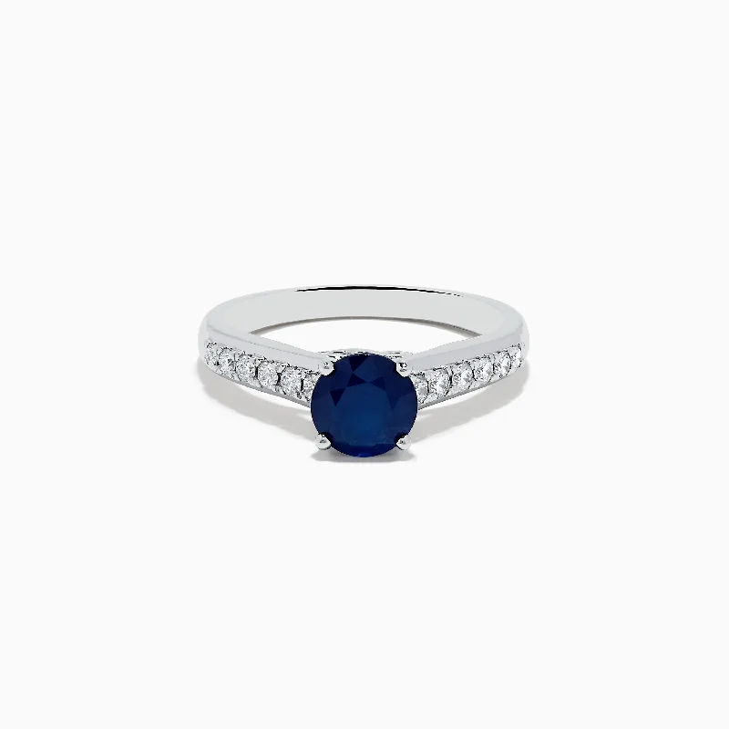 Custom promise rings-Royale Bleu 14K White Gold Diamond and Blue Sapphire Ring