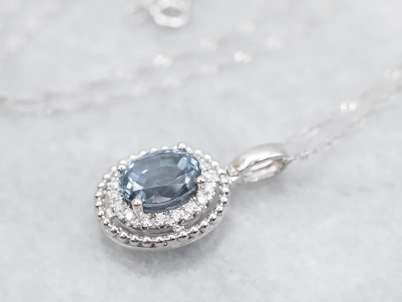 Cat-shaped necklaces for animal lovers-White Gold Spinel Diamond Halo Pendant Necklace