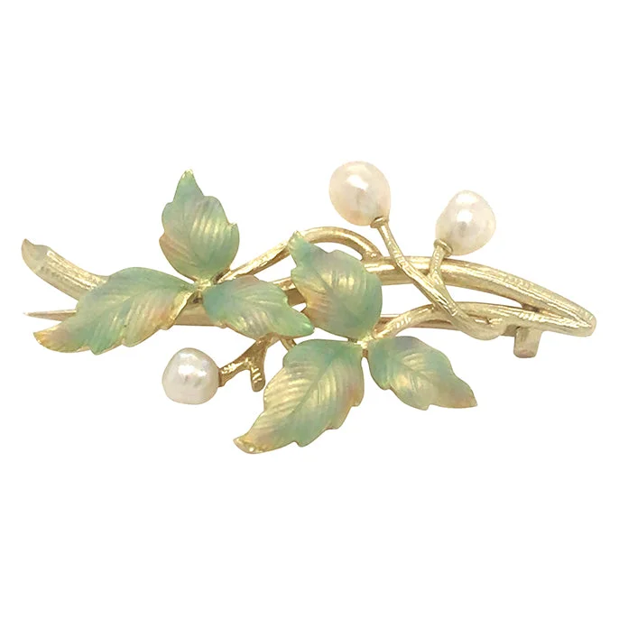 Custom Brooch-Enamel Leaf Pearl Brooch