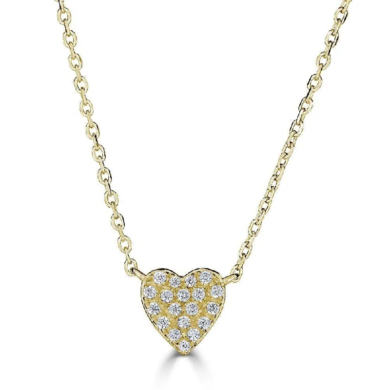 Minimalist necklaces for men-EMILIQUE 14KT GOLD .08 CTW DIAMOND PAVE HEART NECKLACE