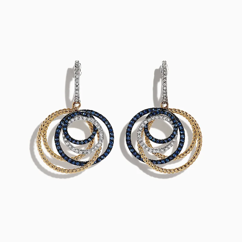 Fashion Earrings For Trendy Women-Royale Bleu 14K 2-Tone Gold Sapphire & Diamond Earrings, 1.11 TCW