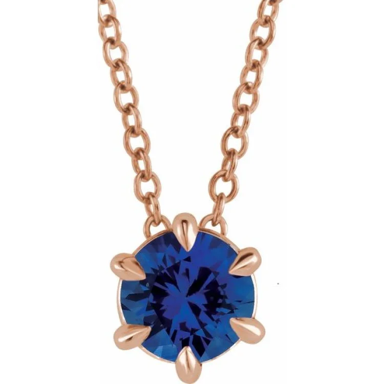 Custom engraved necklaces-14K Rose 6 mm Lab-Grown Blue Sapphire Solitaire 16-18" Necklace