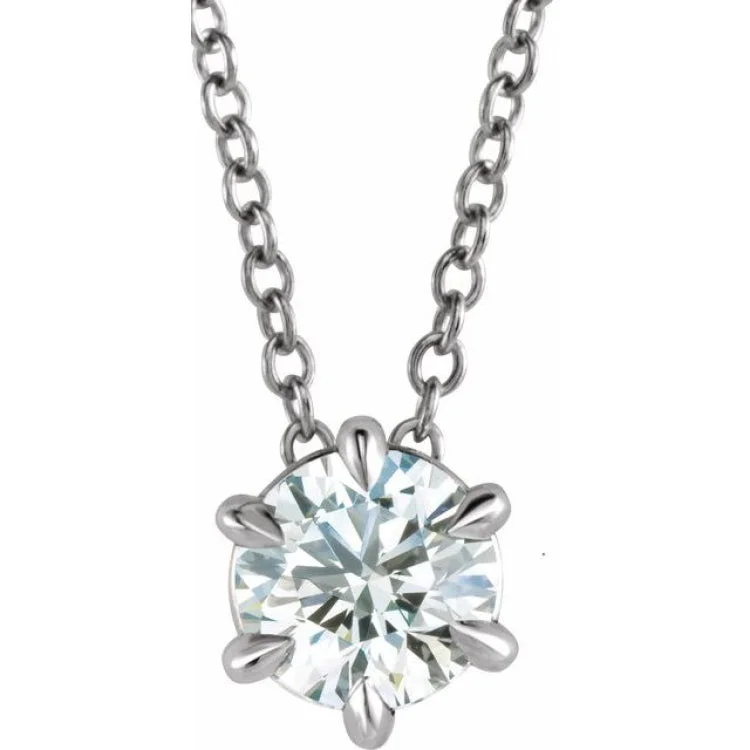 Stylish necklaces for parties-Platinum 6 mm Natural White Sapphire Solitaire 16-18" Necklace