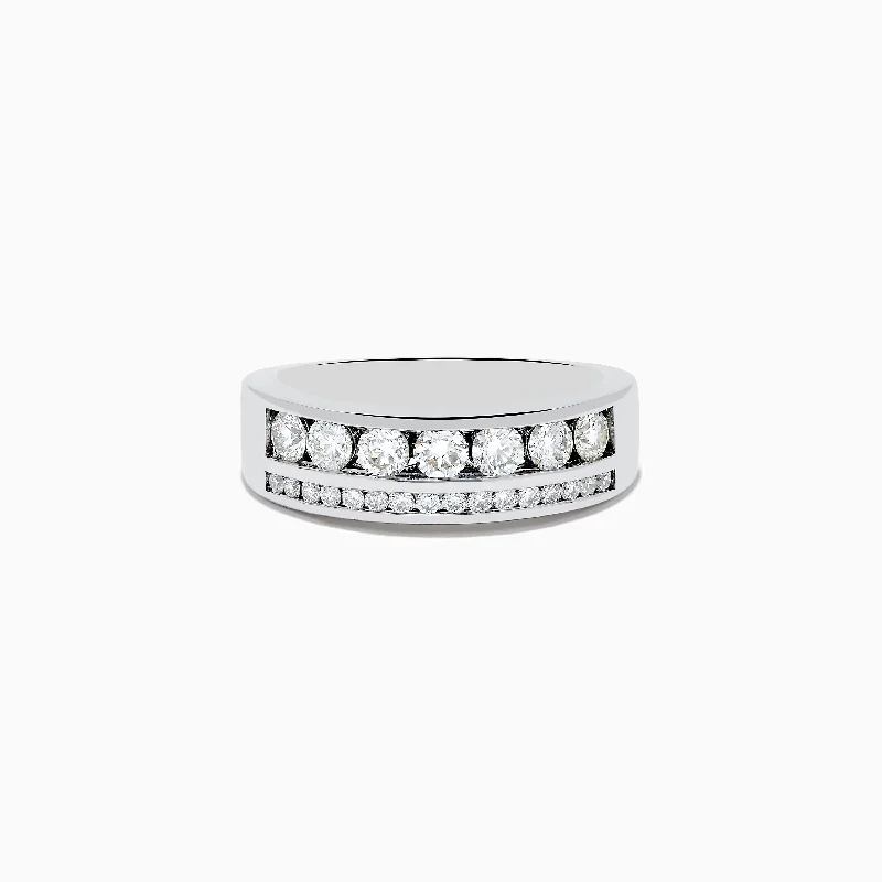 Custom wedding rings-Men's 14K White Gold Diamond Double Channel Set Ring