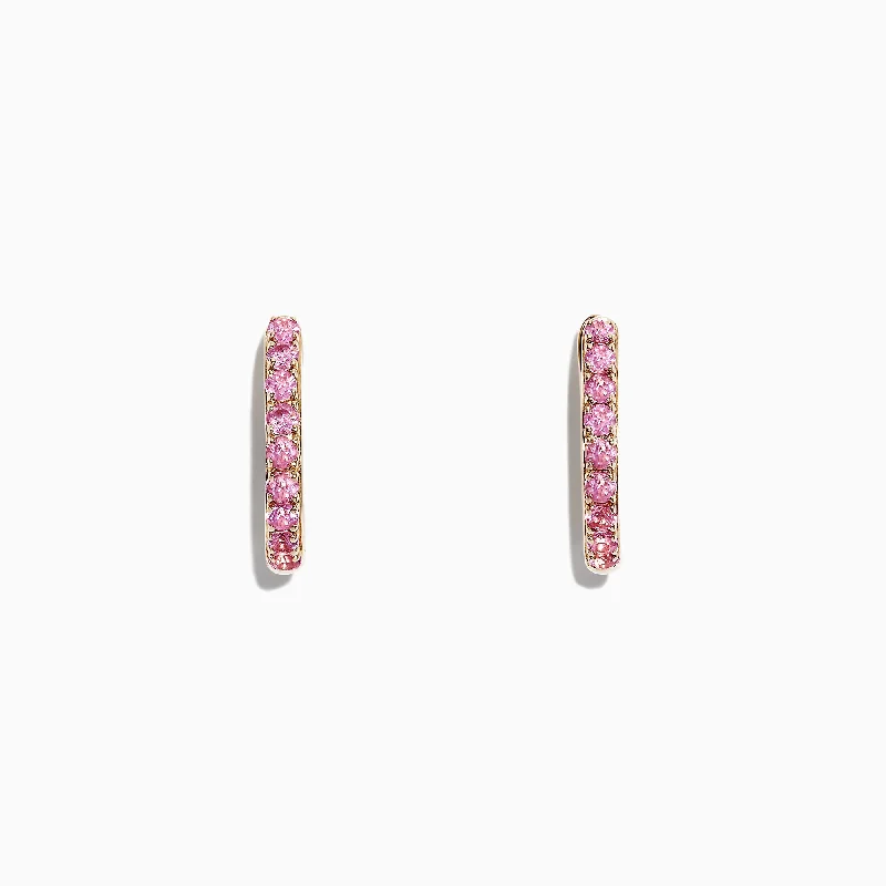 Fashionable Drop Earrings For Style-14K Yellow Gold Pink Sapphire Huggie Hoops Earrings, 0.86 TCW