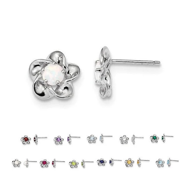 Glamorous Earrings For Evening Parties-Sterling Silver 15mm Flower Birthstone Stud Post Earrings