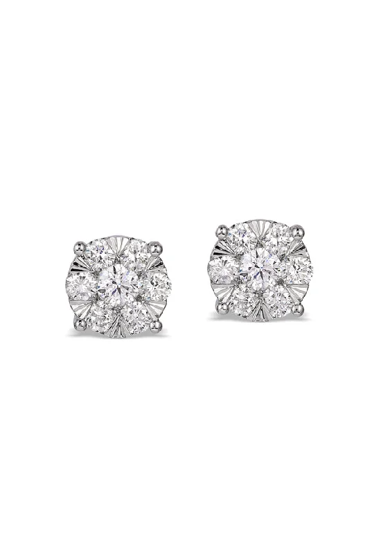 Chic Stud Earrings For Trendy Wear-Bouquet 14K White Gold Diamond Cluster Earrings, 0.84 TCW