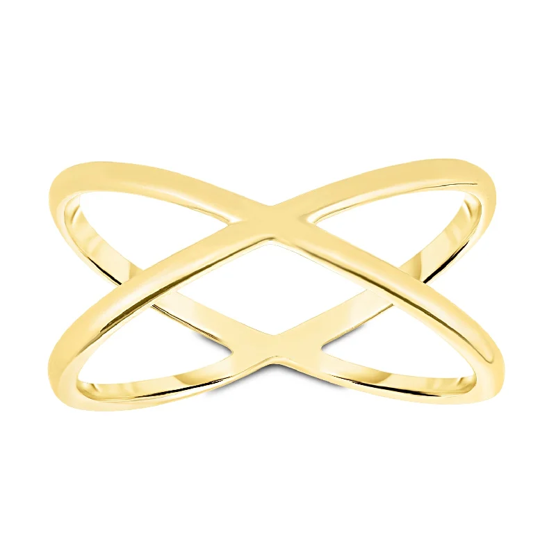 Women’s custom diamond rings-14K Gold Crisscross Ring