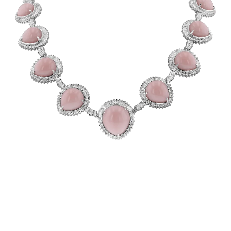 Meaningful quote necklaces for women-JULEVE 18KT 123.64 CTW PINK OPAL & 21.62 CTW DIAMOND HALO NECKLACE