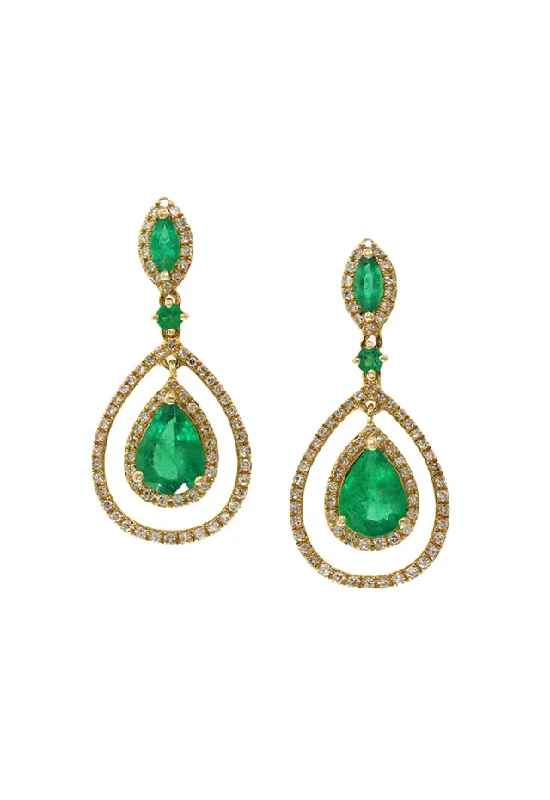 Gold Earrings For Timeless Elegance-Brasilica 14K Yellow Gold Emerald and Diamond Earrings, 2.88 TCW