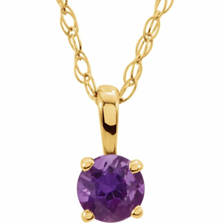 Personalized long necklaces for moms-14K Yellow 3 mm Imitation Amethyst Youth Solitaire 14" Necklace