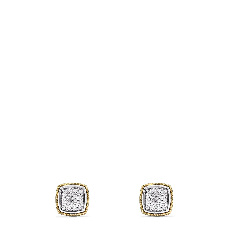 Vintage Dangle Earrings For Classic Look-925 Sterling Silver & 18K Yellow Gold Diamond Square Studs, 0.14 TCW