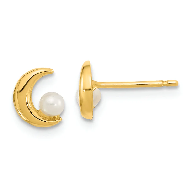 Fashionable Earrings For Evening Wear-14K Gold Half Moon 2.5-3mm Freshwater Cultured Pearl Post Earrings