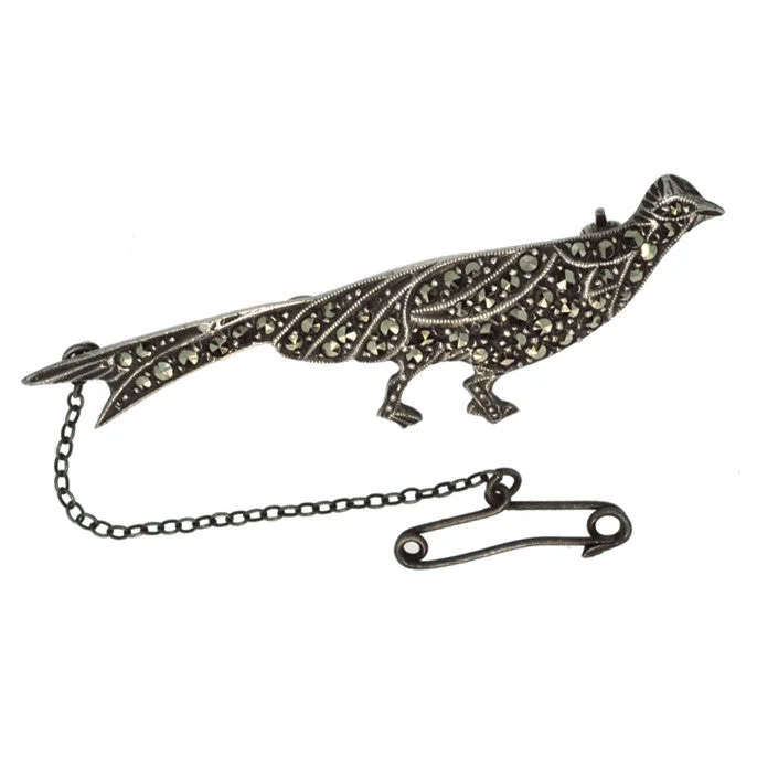 Silver Brooch-Marcasite Pheasant Brooch