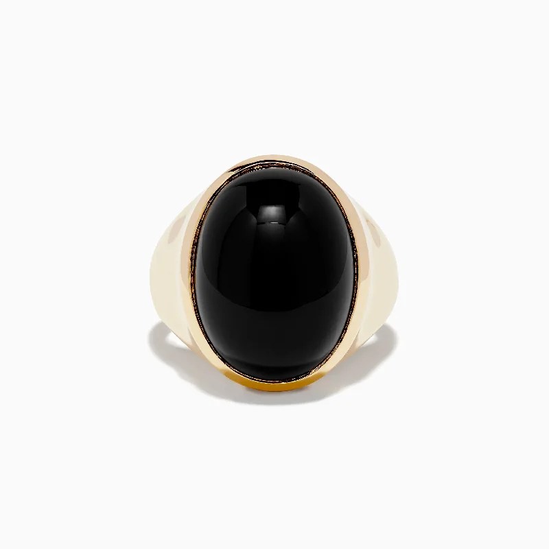 Modern rings for men-Men's 14K Yellow Gold Onyx Ring