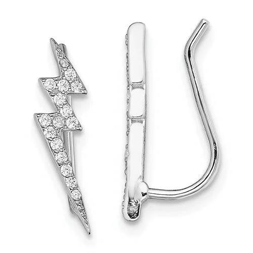 Modern Hoop Earrings For Stylish Women-Sterling Silver CZ Lightning Bolt Ear Climber Earrings