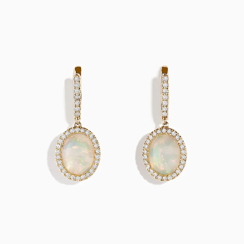 Modern Earrings For Fashion Trends-14K Yellow Gold Opal and Diamond Drop Earrings