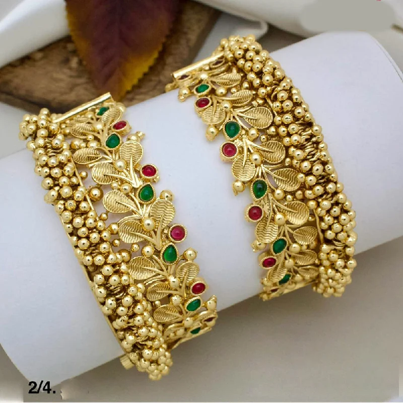 beaded bracelets for women-Handmade bangles for gifts-Pooja Bangles Gold Plated Pota Stone Openable Bangle Set