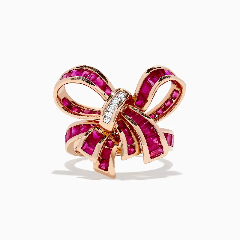 Vintage custom rings-Ruby Royale 14K Rose Gold Ruby Bow Cocktail Ring, 3.70 TCW