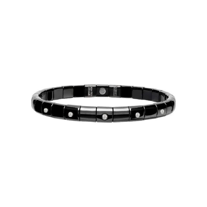 Mindfulness Bracelets-Diamond and Black Ceramic Pura Stretch Bracelet