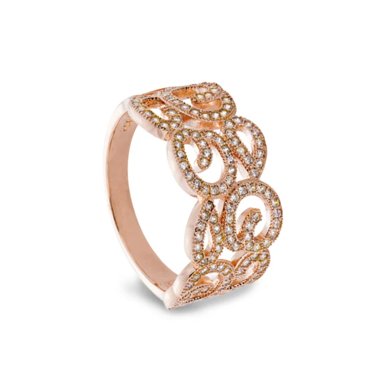 Wedding rings with pearl stones-Rose Gold Finish Sterling Silver Micropave Swirl Ring with 126 Simulated Diamonds