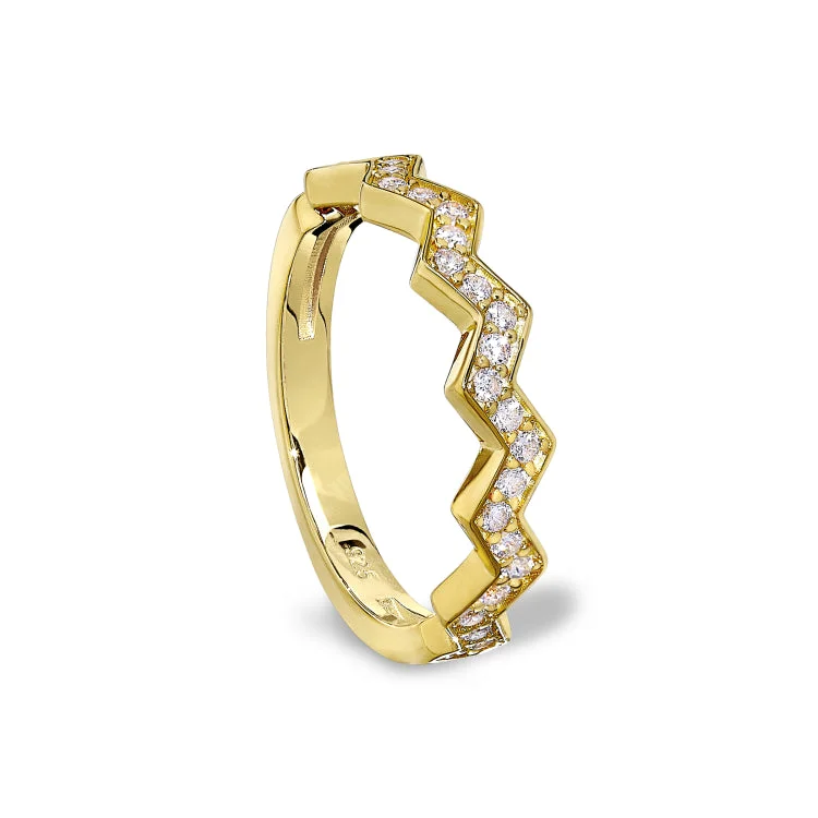 Bridal set rings-Gold Vermeil Sterling Silver Micropave Ups and Downs Ring with Simulated Diamonds