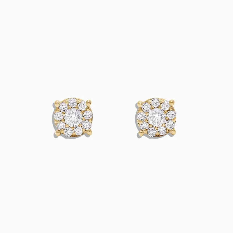 Trendy Crystal Earrings For Modern Fashion-Bouquet 14K Yellow Gold Diamond Cluster Stud Earrings, 0.50 TCW