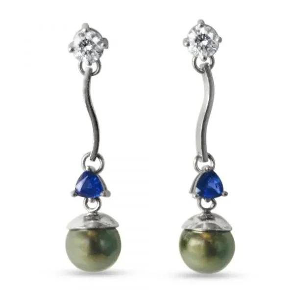 Unique Handmade Earrings For Gifts-Tahitian Pearl and Sapphire Earrings