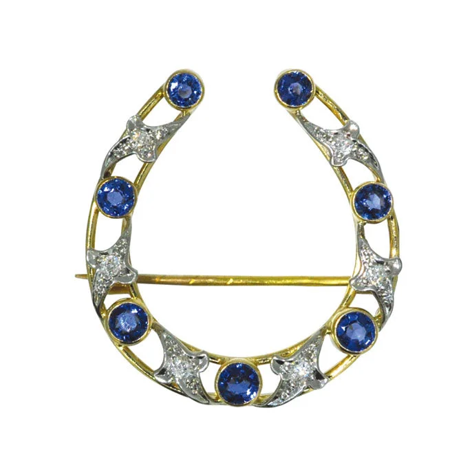 Luxury Gift Brooch-Sapphire & Diamond Horse Shoe Brooch