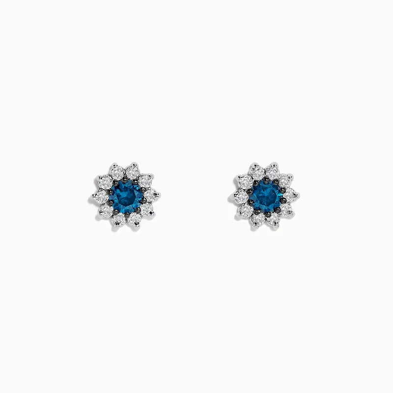 High Fashion Drop Earrings For Statement-Bella Bleu 14K White Gold Blue and White Diamond Earrings 1.20 TCW