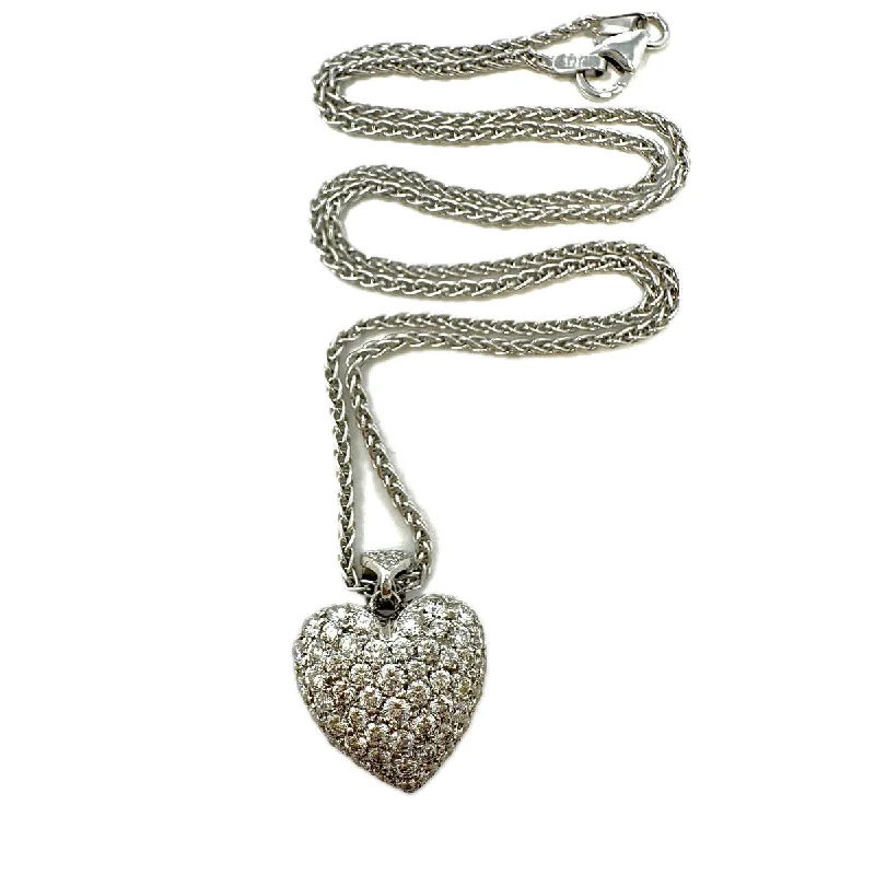 Colorful layered necklaces for boho style-18K White Gold 16" Necklace with Diamond Heart Pendant