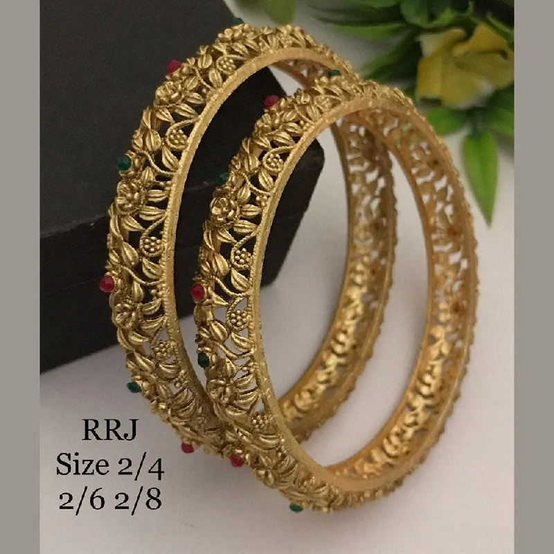 colorful enamel bracelets-Bangles for chic office wear-FS Collection Gold Plated Pota Stone Bangle Set