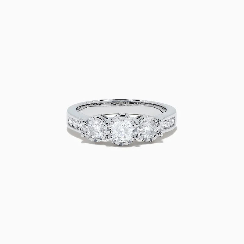 Birthstone wedding rings for men-Bridal 14K White Gold 3-Stone Diamond Ring, 0.95 TCW