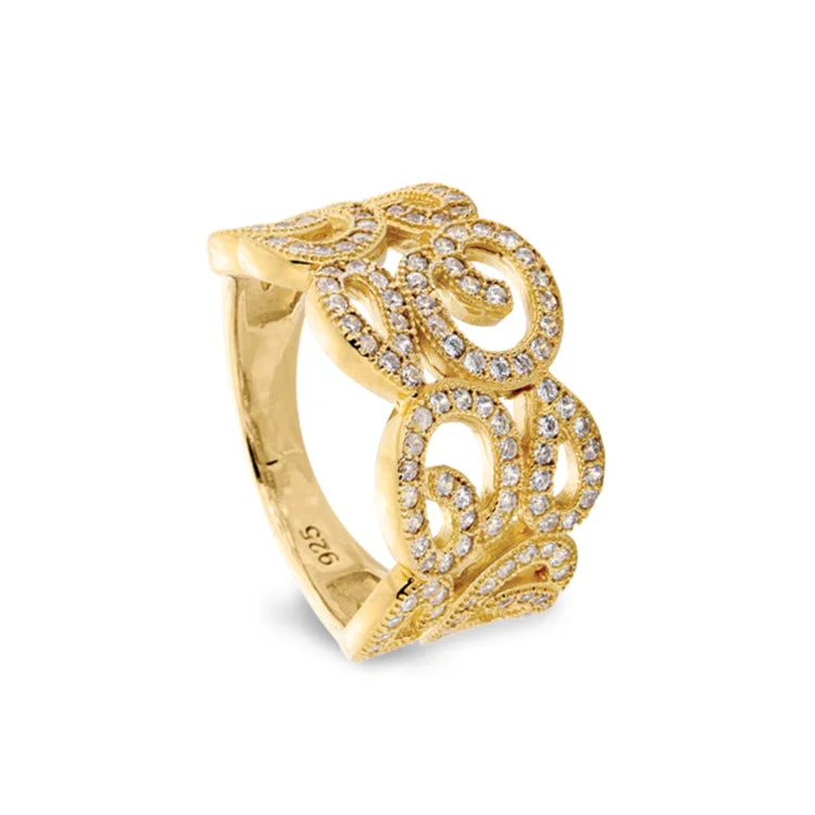 Small gemstone rings-Gold Finish Sterling Silver Micropave Swirl Ring with 126 Simulated Diamonds