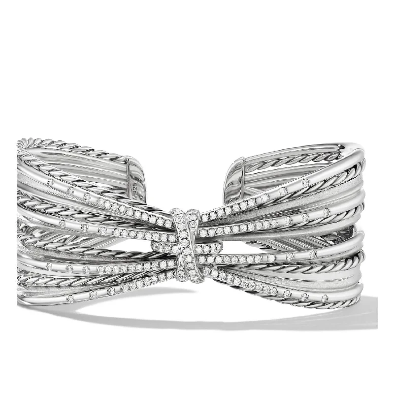 Renaissance Bracelets-Angelika Four Point Cuff Bracelet in Sterling Silver with Pave Diamonds