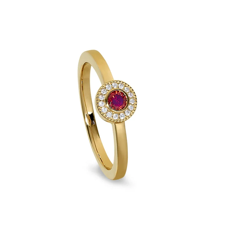 Custom diamond engagement rings-Gold Finish Sterling Silver Micropave Round Simulated Garnet Ring with Simulated Diamonds Size 5