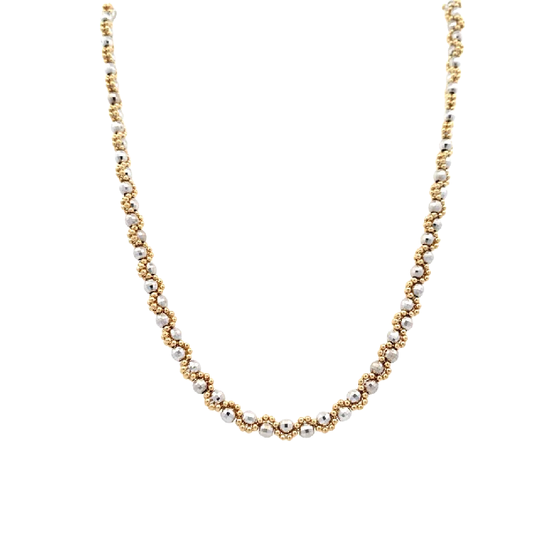 Necklace sets with earrings-Estate 16" Beaded Necklace  in Two-Tone Gold