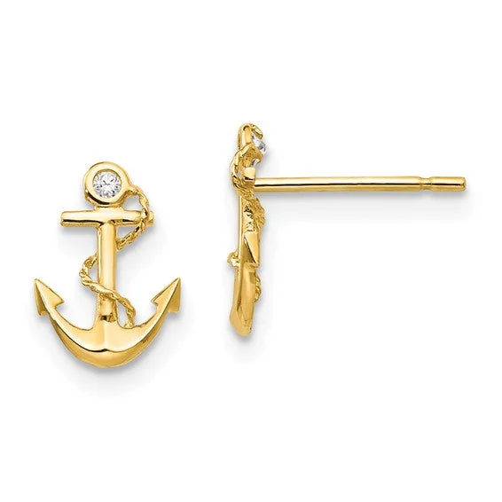 Silver Earrings For Women’s Fashion-14k Gold Madi K CZ Anchor Post Earrings