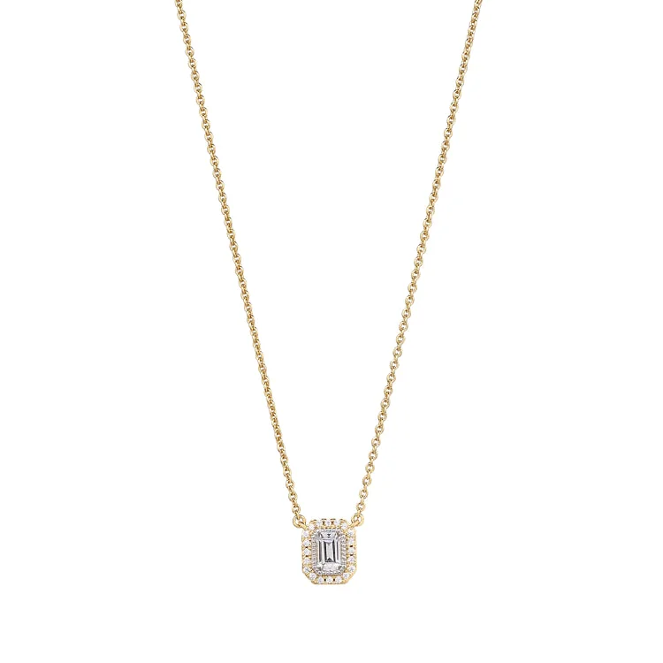 Diamond pendant necklaces for women-Gold Vermeil and Platinum Finish Sterling Silver Micropave Octagon Necklace with Simulated Diamonds