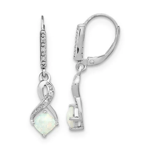 Simple Drop Earrings For Chic Look-Sterling Silver Cushion Gemstone and Diamond Leverback Earrings