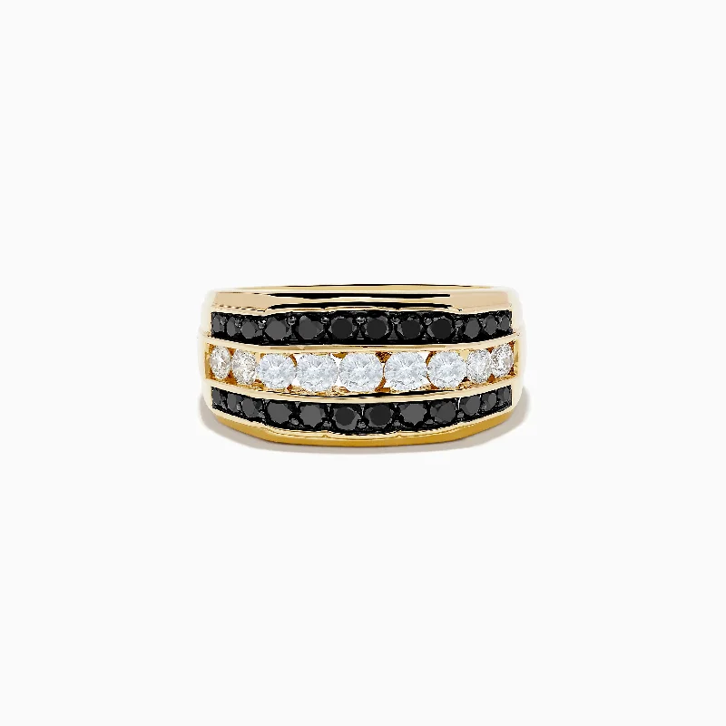 Engagement rings with colored stones-Men's 14K Yellow Gold Black and White Diamond Ring