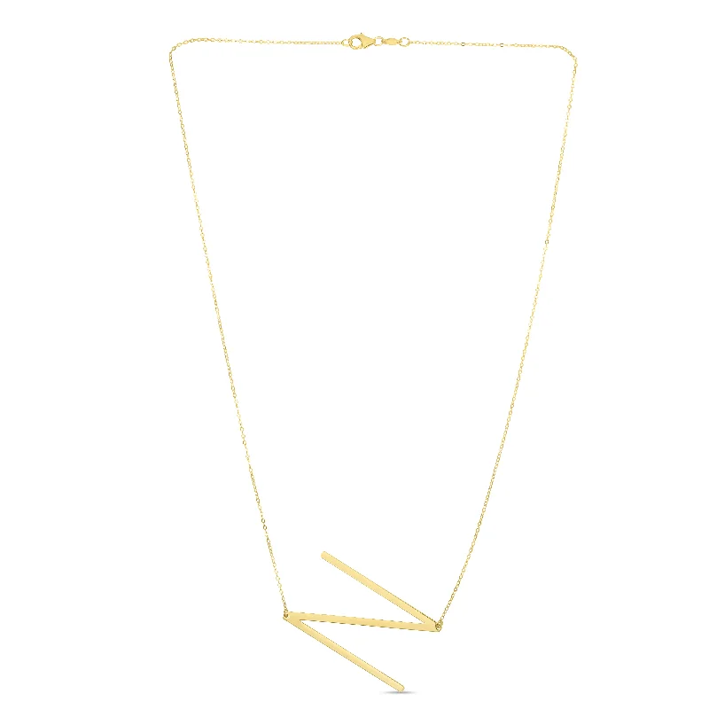 Nature-inspired charm necklaces-14K Gold Large Initial N Necklace