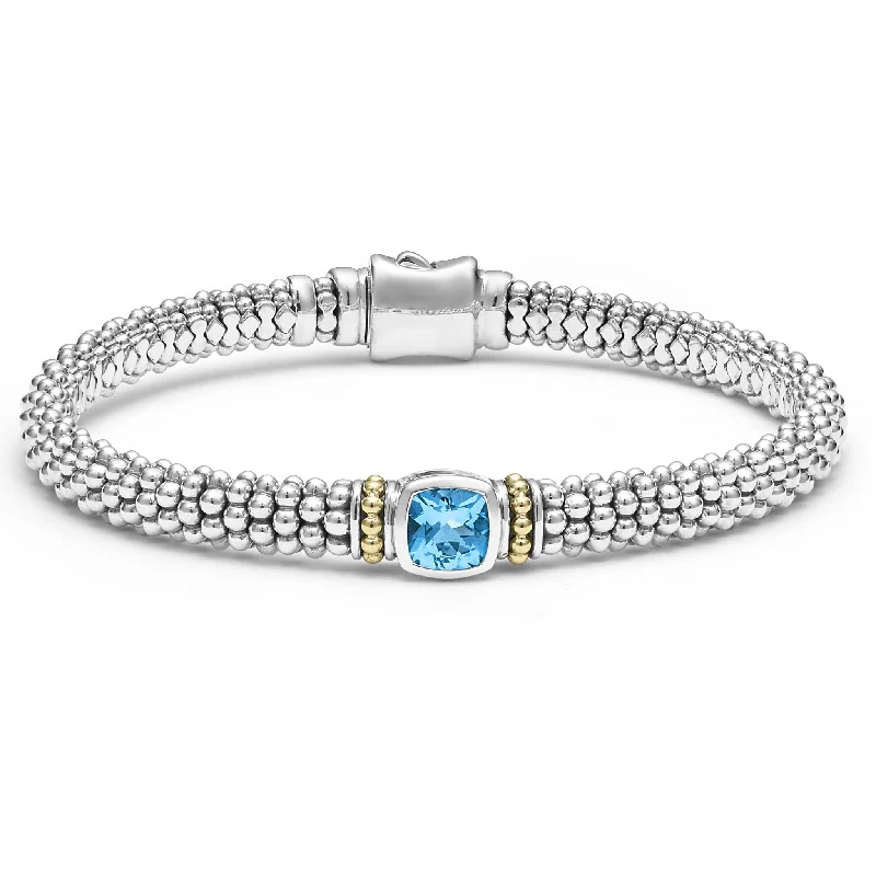 Geometric Bracelets-Swiss Blue Topaz Caviar Bracelet | 6mm (Size M)